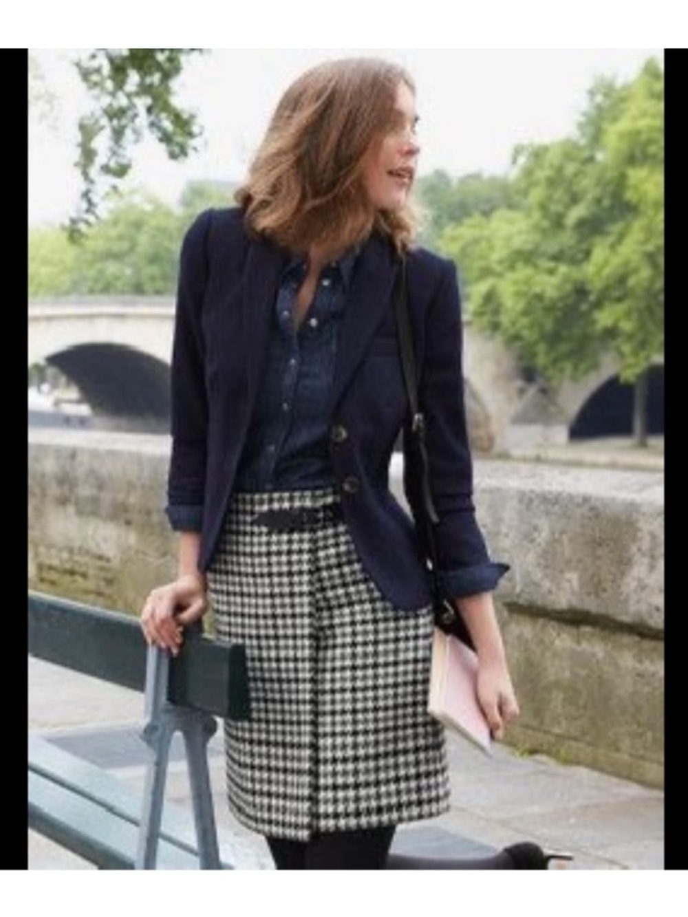 Boden British Tweed Wool Skirt Houndstooth